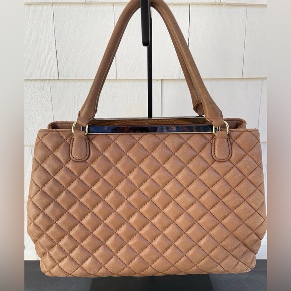 Talbots Handbags - Talbots Tan Napa Leather Tortoise Trim Quilted Handbag Classic
Retail $219.99